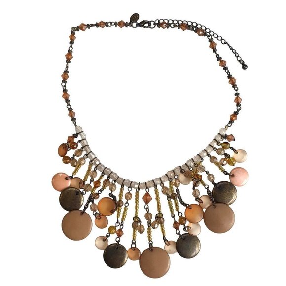 Premier Designs Necklace Beaded Fringe Brown Pink Tones Adjustable Length - Picture 2 of 3